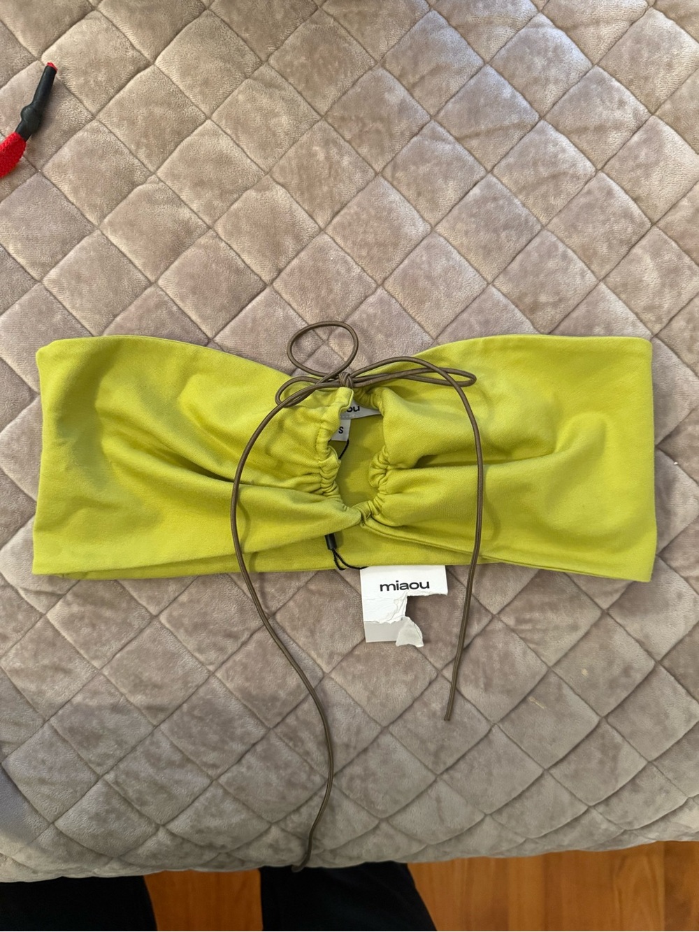 Miaou Neon Lime Ruched Bandeau with Tie